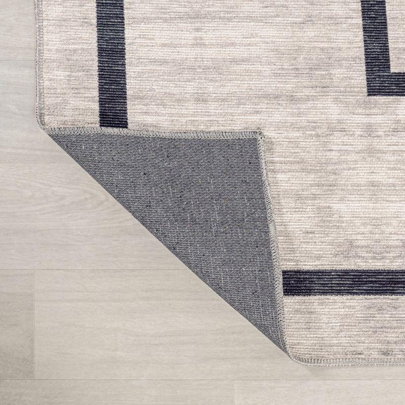 Ivory and Dark Gray Geometric Synthetic 2x8 Runner Rug