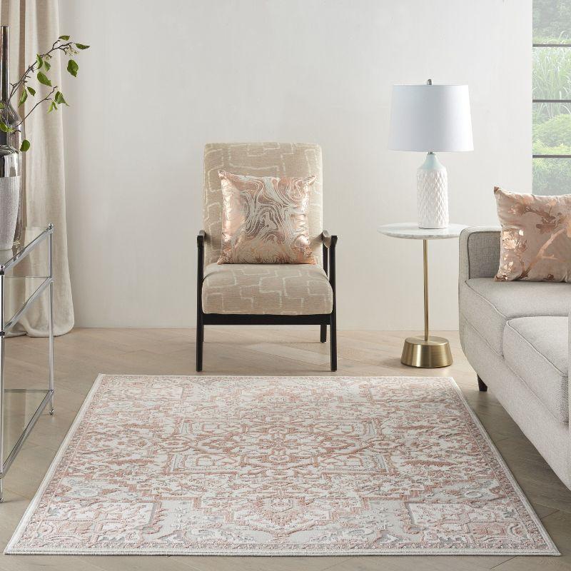 Ivory Brick Floral Synthetic 4' x 6' Rectangular Rug