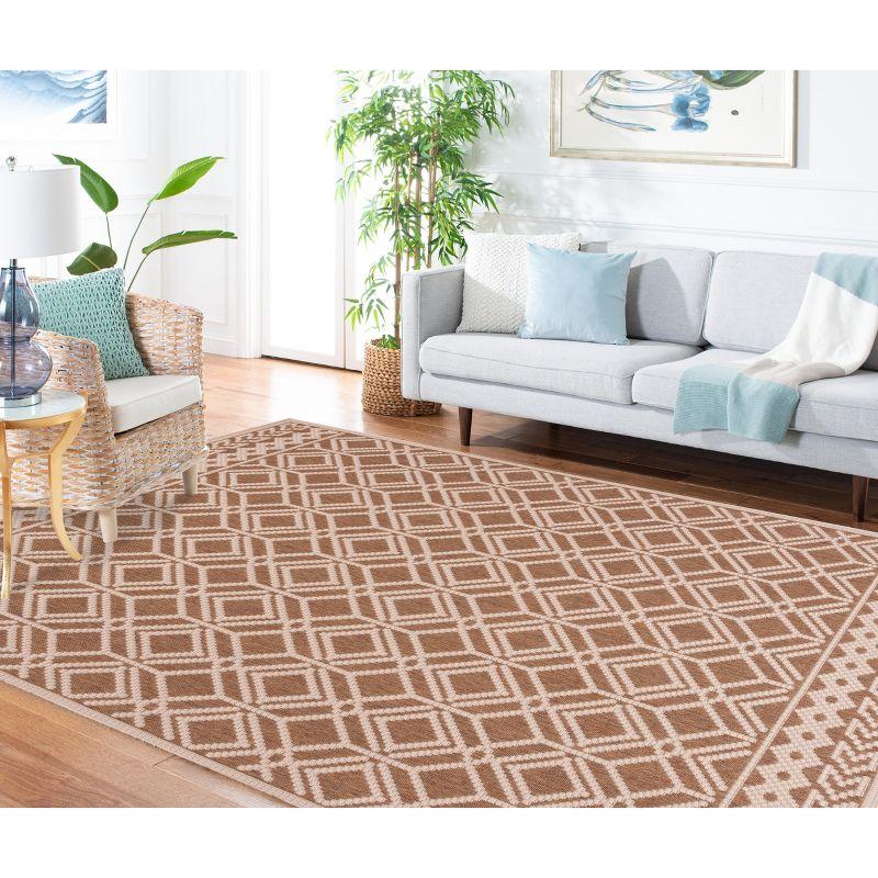 Camel Beige Geometric Hand-knotted Indoor Outdoor Rug