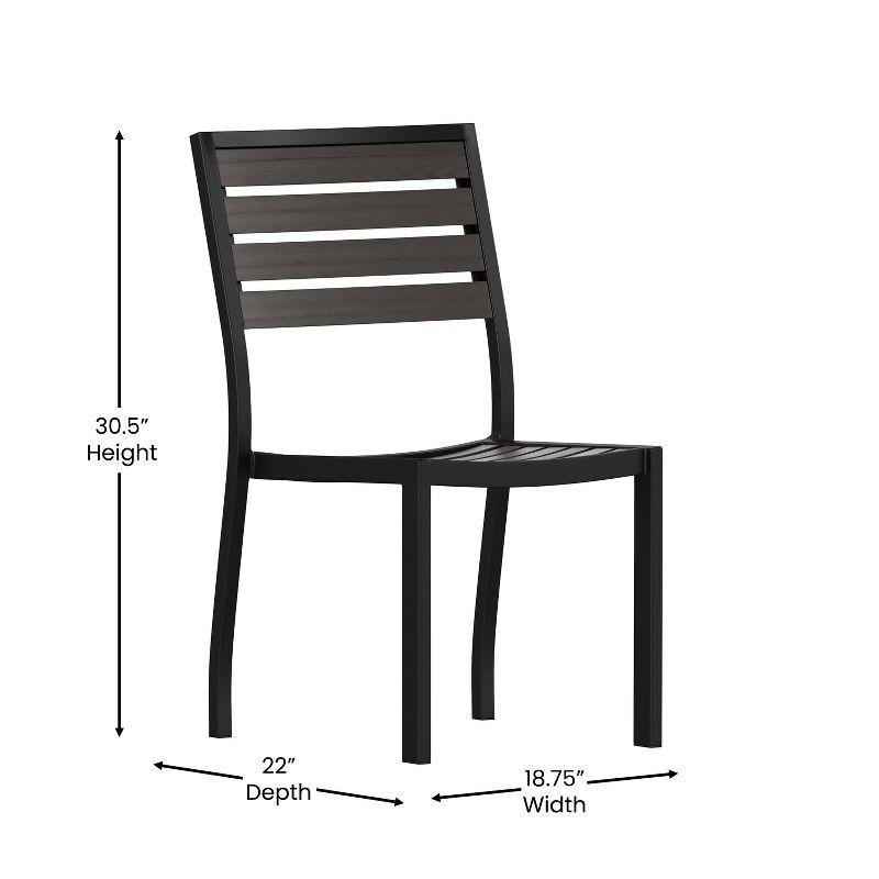 Gray Faux Teak and Aluminum Outdoor Patio Chairs, Set of 2