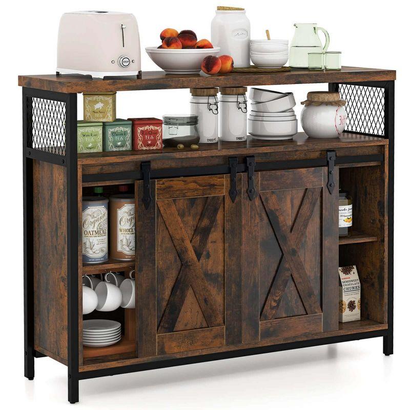 Costway Industrial Buffet Sideboard Cabinet with Spacious Table Top Adjustable Shelves