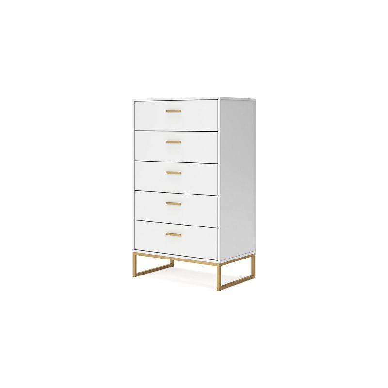 Signature Design by Ashley Socalle 5 Drawer Tall Dresser, White/Gold