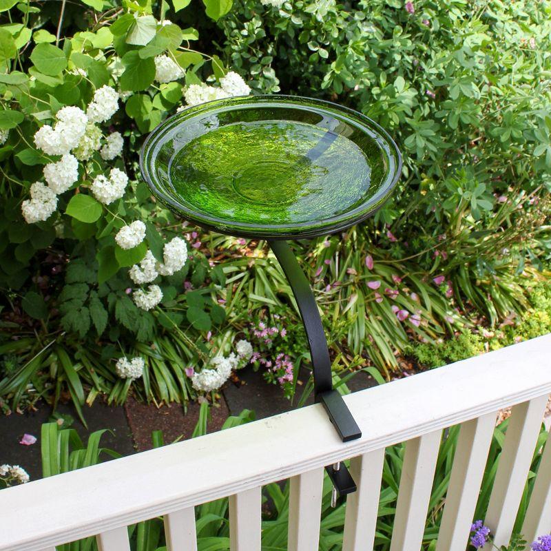 Achla Designs 13.7" x 19.5" x 14" Reflective Crackle Glass Birdbath Bowl with Rail Mount Bracket: Weather-Resistant, No Assembly Required