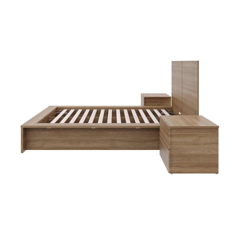 Nexera 4pc Full James Bedroom Set Brown Oak: Modern Furniture with Headboard & Nightstands