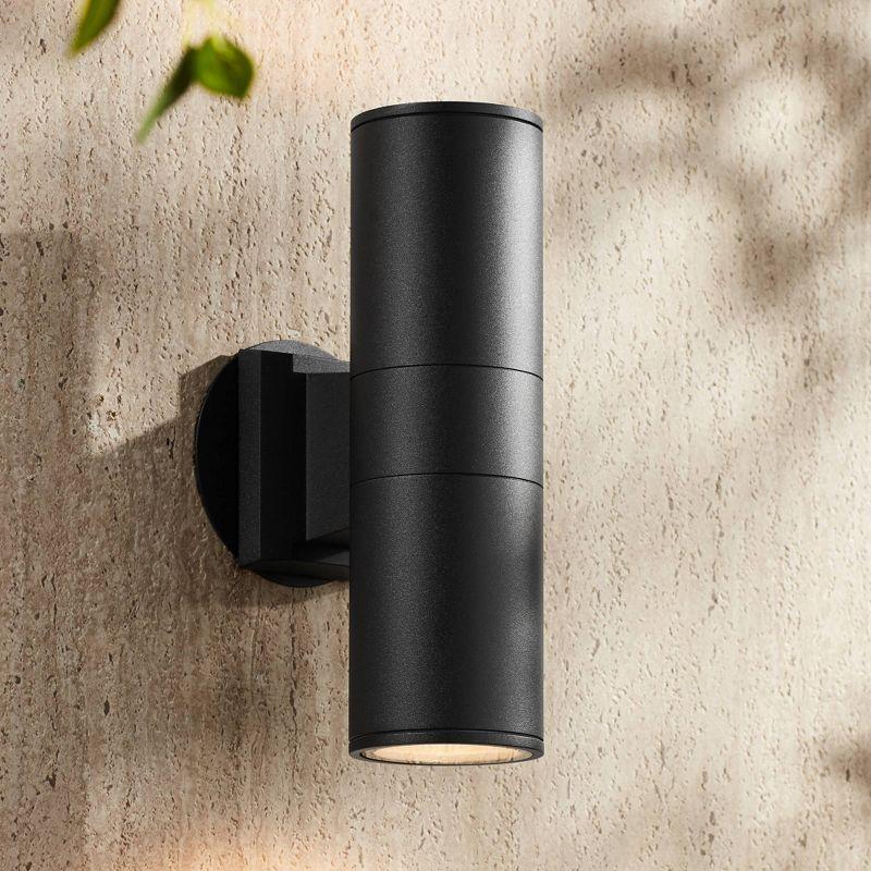 Possini Euro Design Ellis Modern Outdoor Wall Light Fixture Black Cylinder Up Down 11 3/4" for Post Exterior Light Barn Deck Post Light House Porch