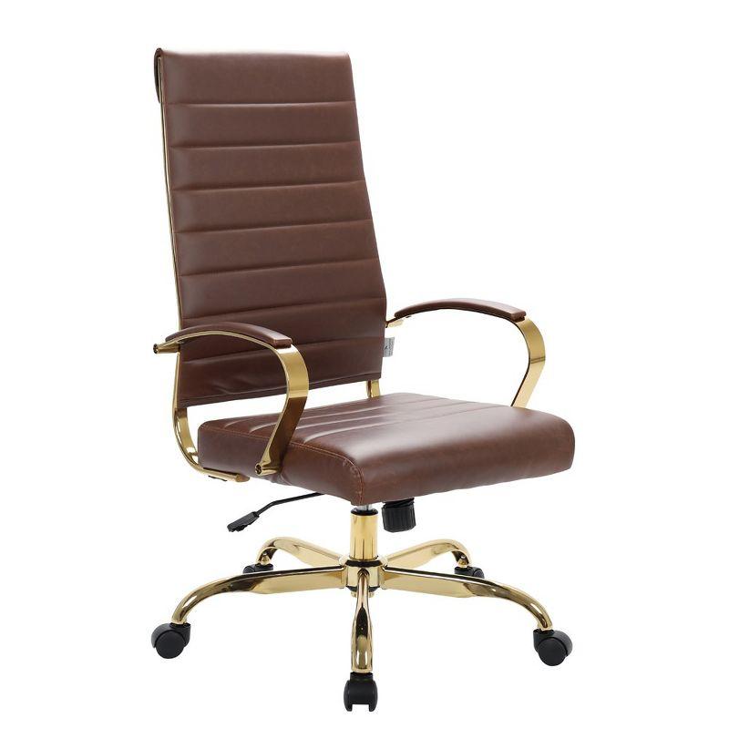 LeisureMod Benmar High-Back Office Conference Chair Upholstered in Leather with Swivel and Tilt