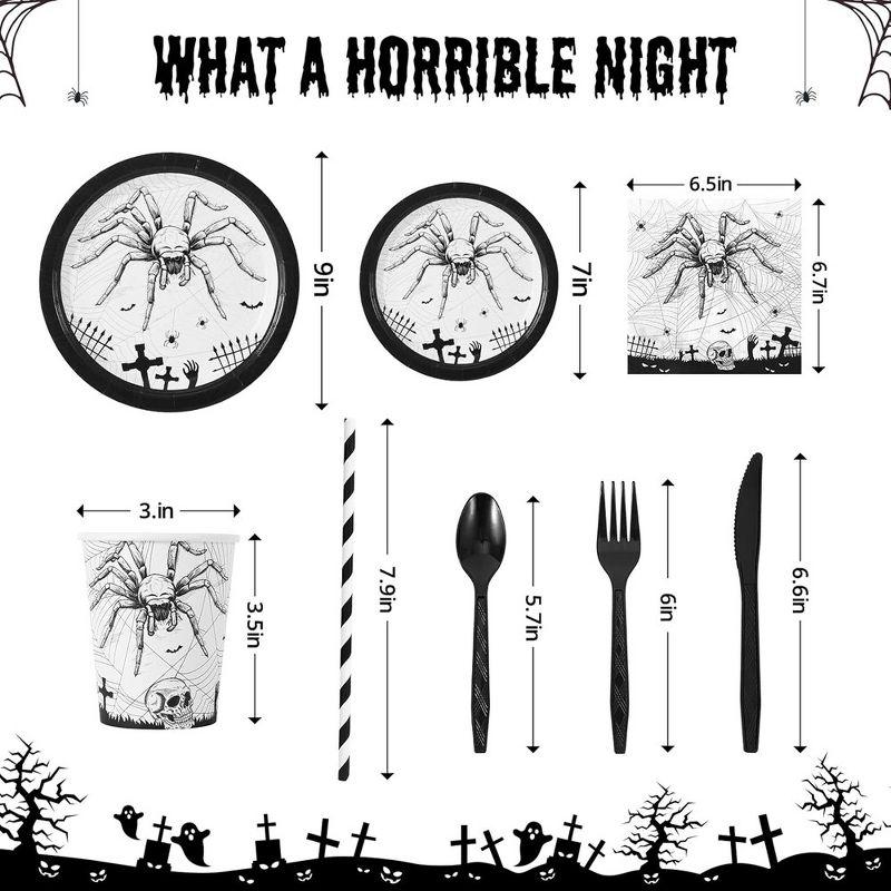 WhizMax 215 Pcs Halloween Plates and Napkins Set Serve 25, Spider Skeleton Disposable Tableware Set  - Plates, Cups, Napkins, Halloween Tableware