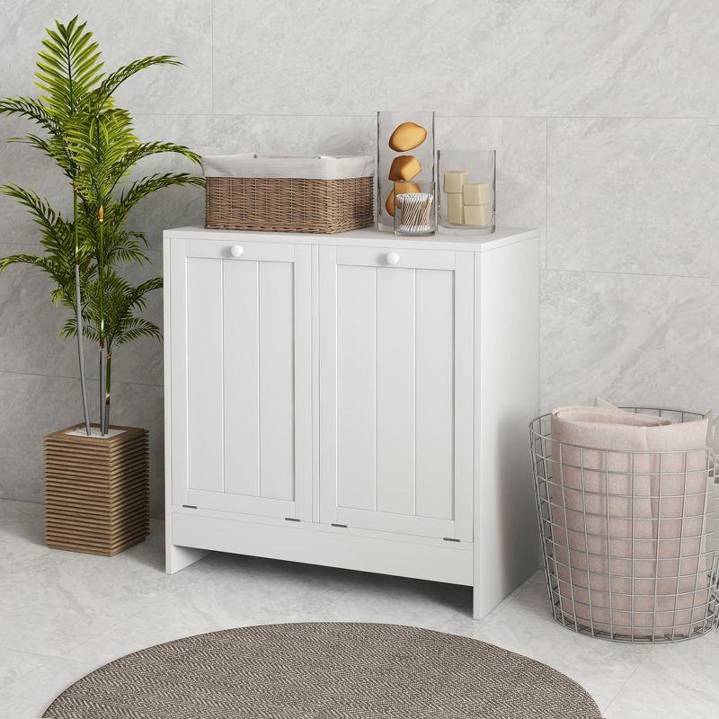 White Modern Tilt-Out Laundry Hamper Cabinet with 2 Compartments