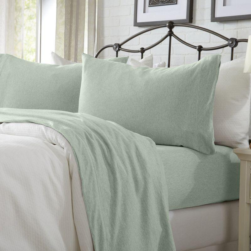 Ultra-Soft Cotton Heathered Melange Jersey Knit Sheet Set - Great Bay Home (Twin XL, Green)