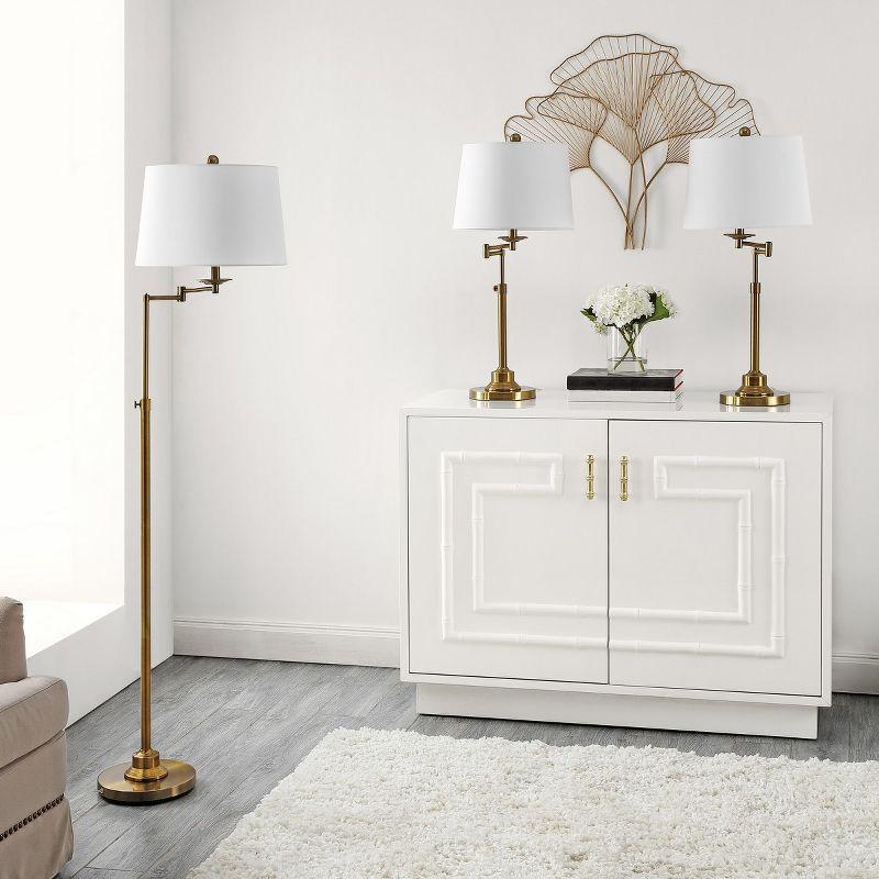 Adjustable Brass Gold Floor and Table Lamp Set with White Shades