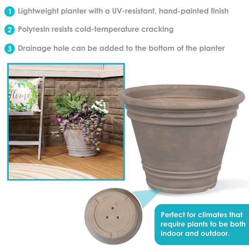 Sunnydaze Franklin Polyresin Outdoor Unbreakable UV-Resistant Flower Pot Planter - 20" Diameter - 2-Pack - Beige