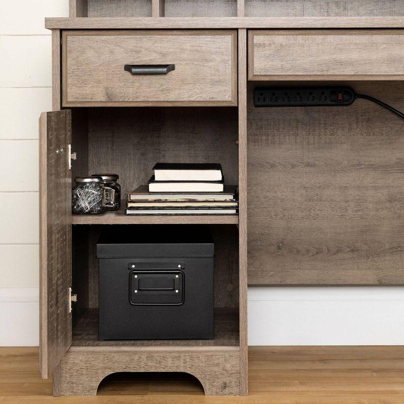 Executive Weathered Oak Computer Desk with Power Outlet and Storage