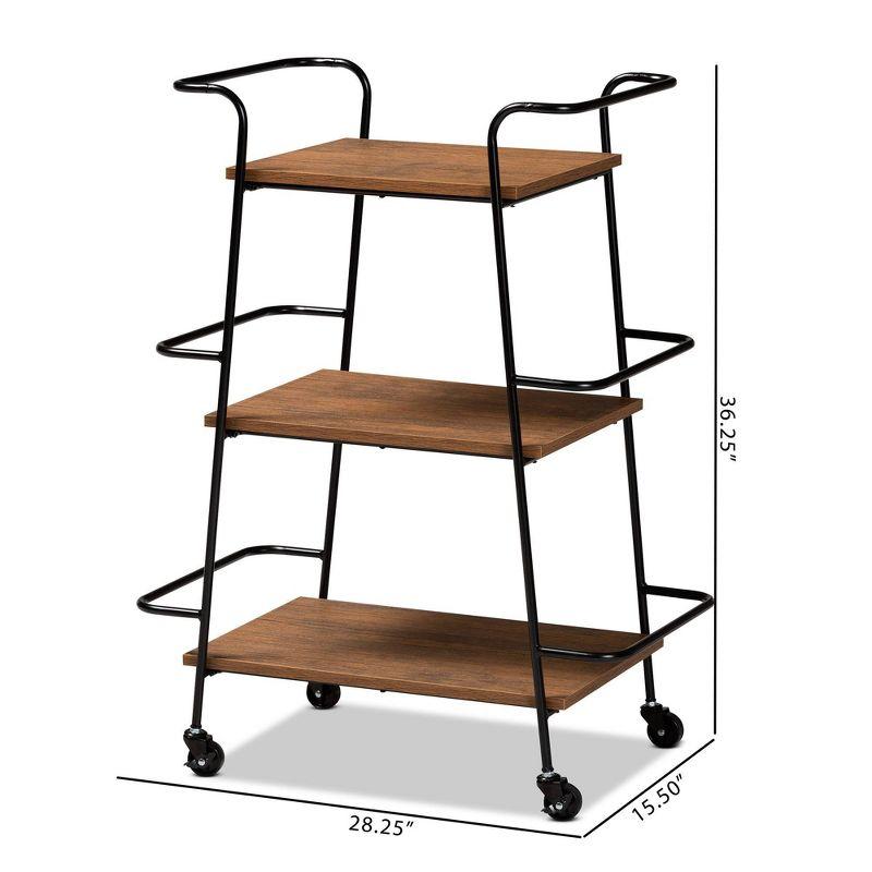 Small Bernard Rustic Industrial Metal and Wood 3 Tier Mobile Wine Bar Cart Black/Walnut - Baxton Studio