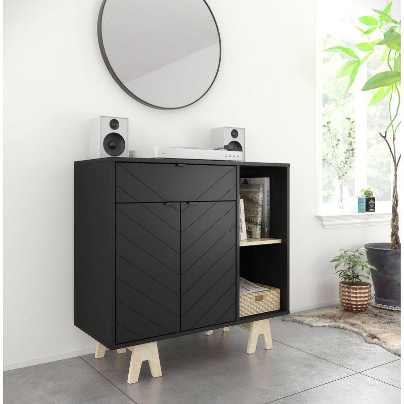 Chevron Glam 40'' Black Mirrored Two-Tone Sideboard