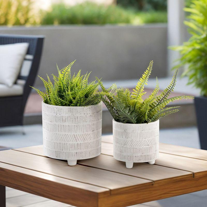 Sagebrook Home 2-Piece Set of Ceramic Planters Stylish Footed Plant Stand Set for Indoor or Outdoor