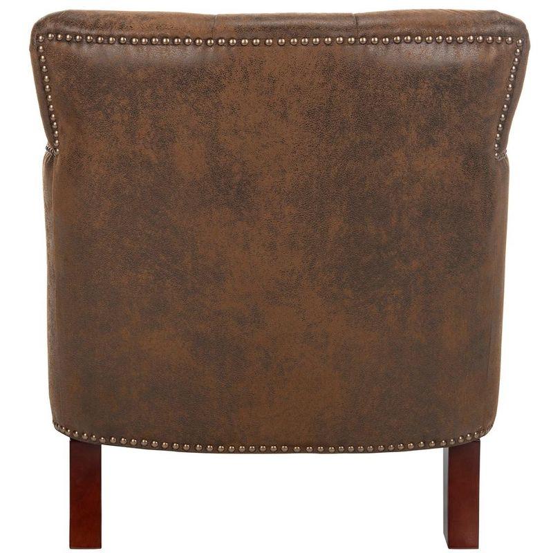 Contemporary Modern Brown Leather and Wood Accent Chair