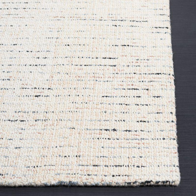 Ivory and Blue Abstract Handmade Wool 4' x 6' Rug