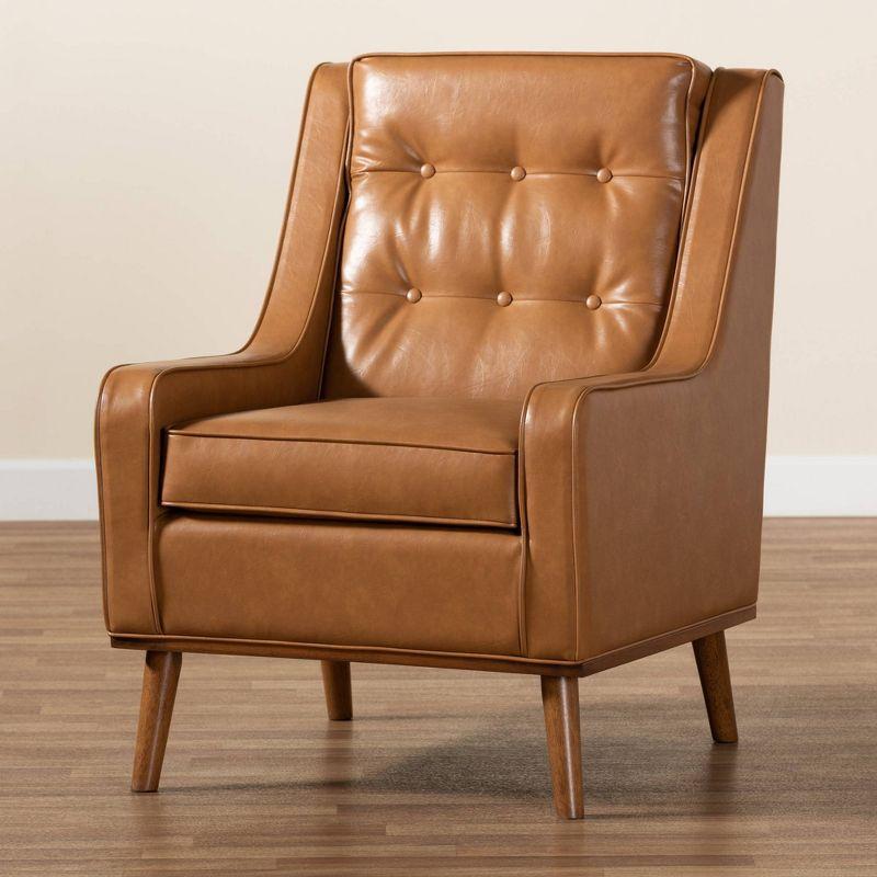 Daley Tan Faux Leather Upholstered and Wood Lounge Armchair Brown - Baxton Studio