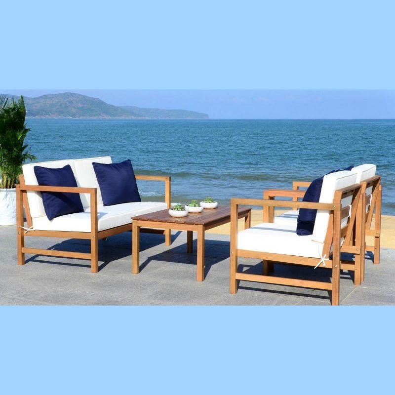 Montez 4 Piece Set - Indoor/Outdoor - PAT7030 - Natural/Beige + Solid Pillow - Safavieh