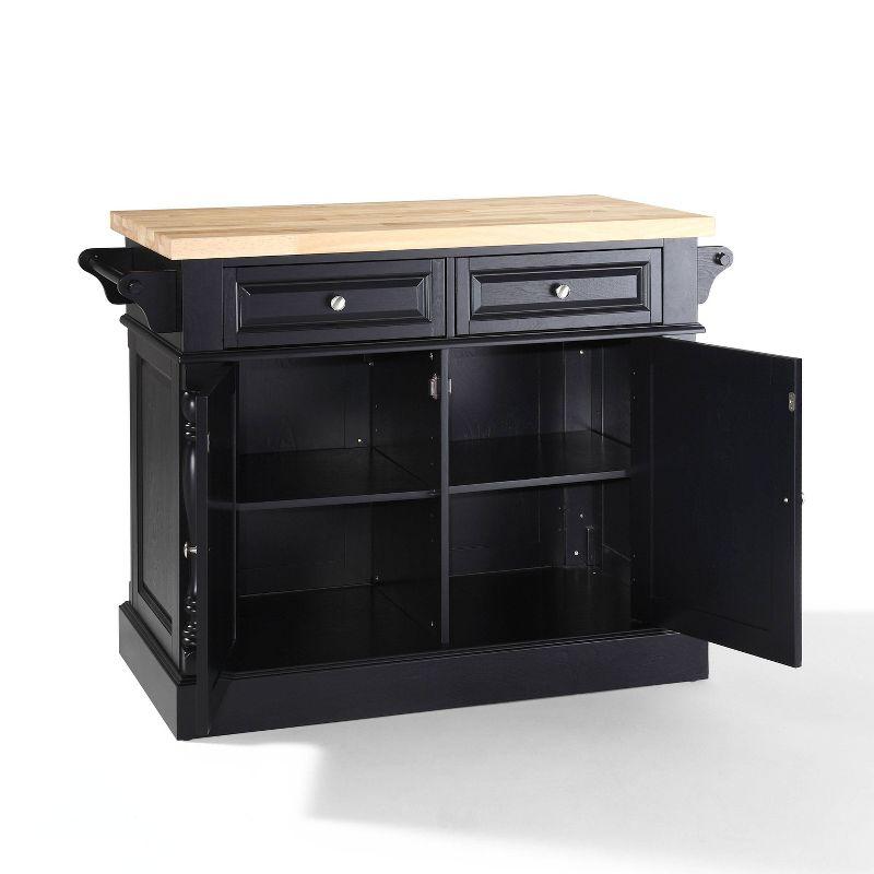 Oxford Butcher Block Kitchen Island Black - Crosley: Rolling Cart with Storage, Adjustable Shelves, Towel Bar