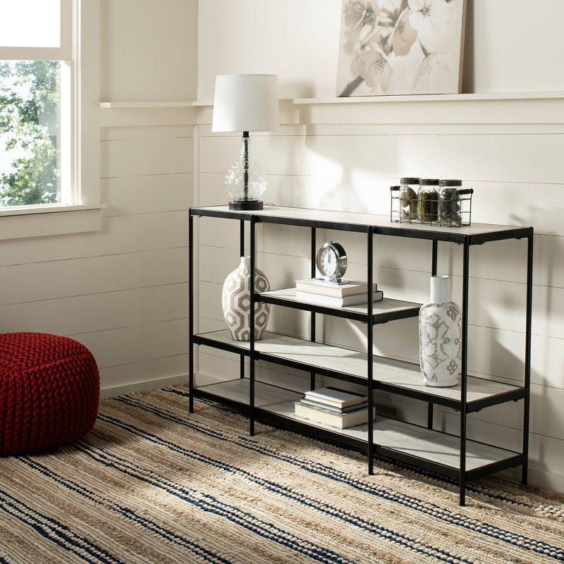 Transitional Beige Wood & Matte Black Metal Console Table with Storage