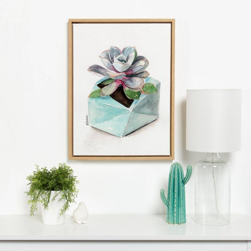 Sylvie Watercolor Succulent Framed Canvas Wall Art, 18x24 Natural