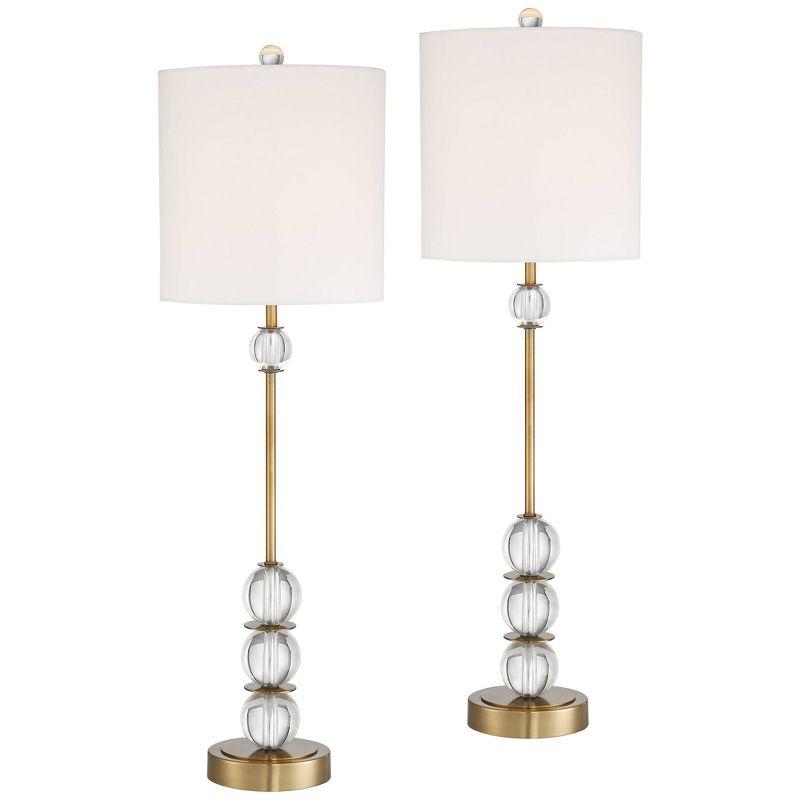 Halston Modern Buffet Table Lamps Set, Brass Crystal with Off-White Shade