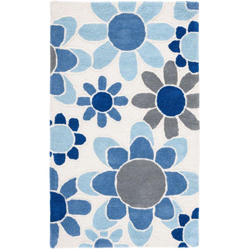 Ivory and Blue Hand-Tufted Wool Kids Area Rug, 3' x 5'