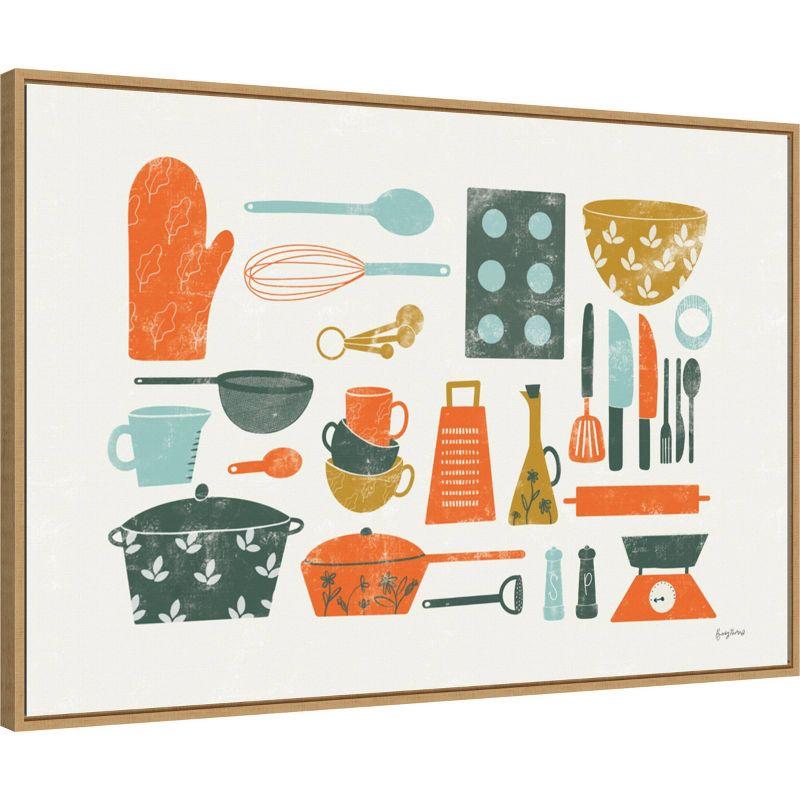 33" x 23" Retro Kitchen I by Becky Thorns Framed Canvas Wall Art Print - Amanti Art: Hand-Stretched, Lithograph, Horizontal Layout