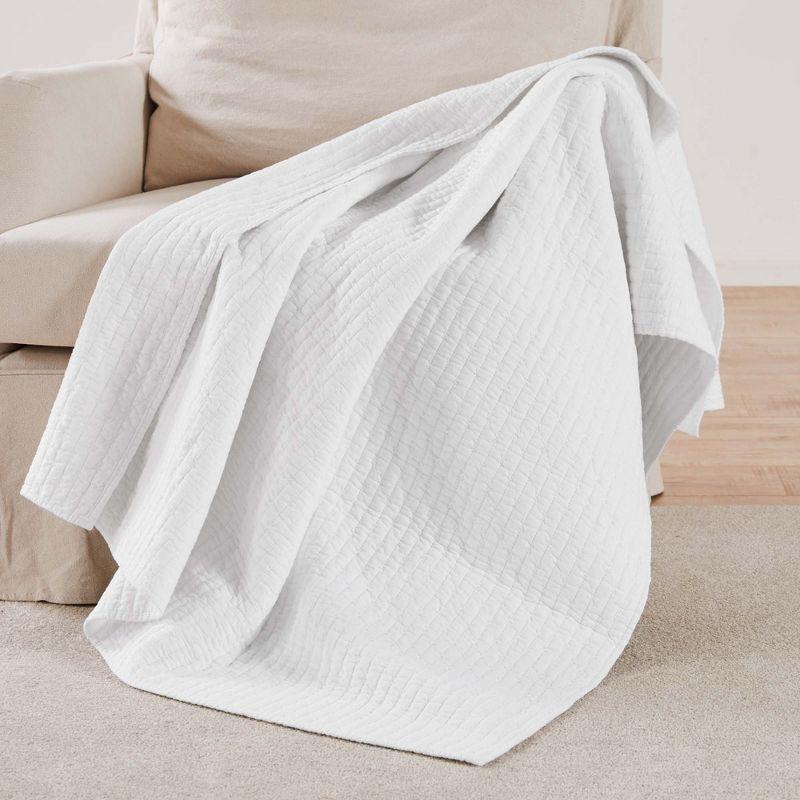 White Cotton Reversible Quilted Throw Blanket