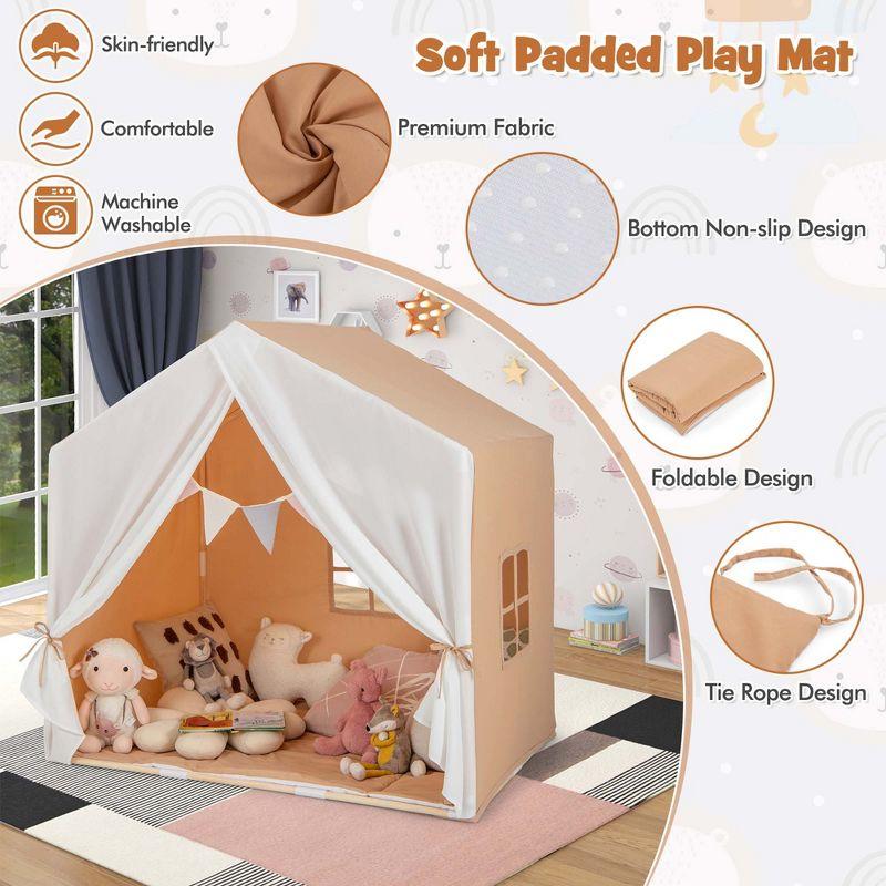 Costway Kid's Play Tent Toddler Playhouse Castle Solid Wood Frame with Washable Mat Orange/Pink