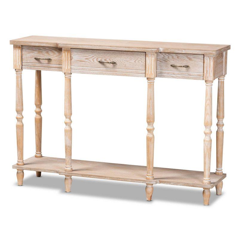 Whitewashed Oak Brown Wood & Metal 3-Drawer Console Table with Storage