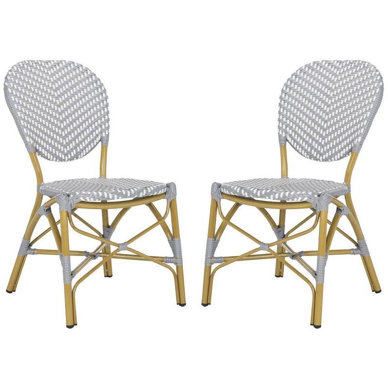 Beige and Gray Wicker Armless Side Chairs, Set of 2