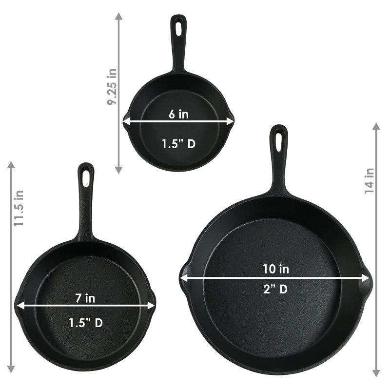 Hastings Home Nonstick Cast Iron Frying Pan Set - 3 Skillets