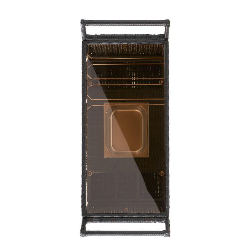 GDFStudio Lourdes Outdoor Wicker and Aluminum Serving Bar Cart, Multibrown