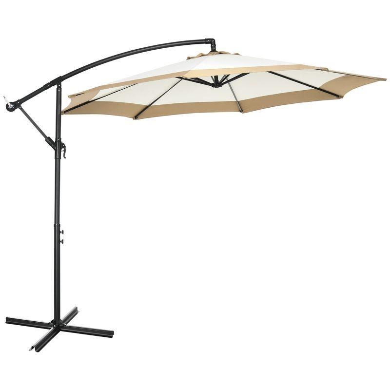 Tan Cantilever Patio Umbrella with Crank and Cross Base