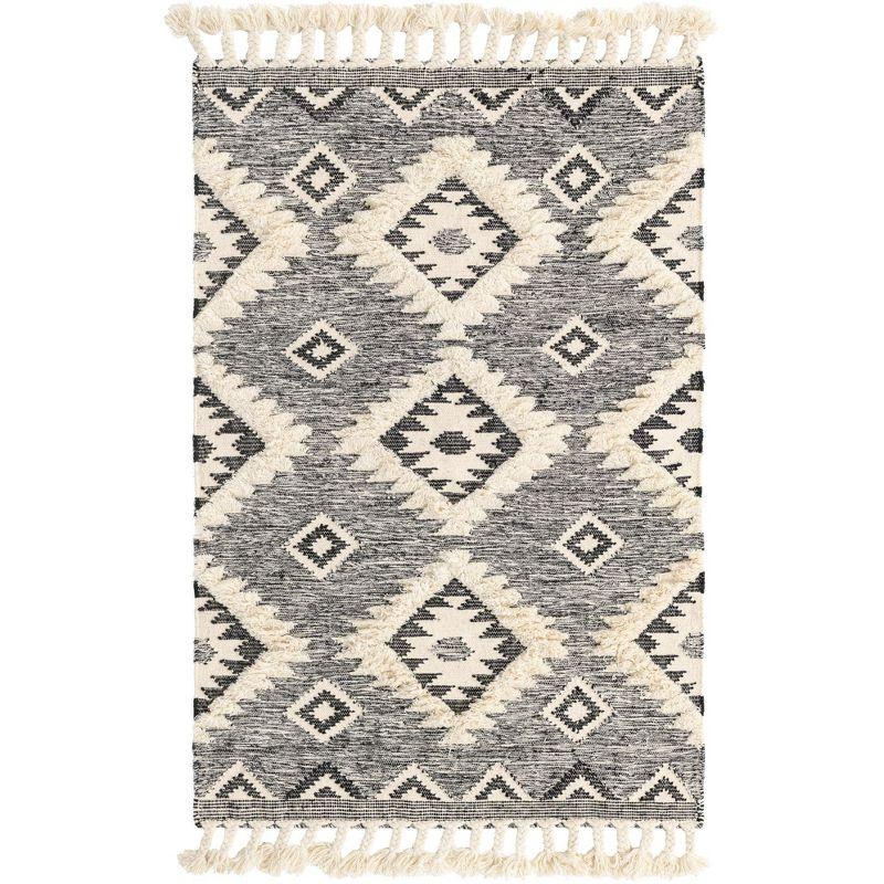 Charcoal Geometric Flat Woven Wool 4x6 Area Rug