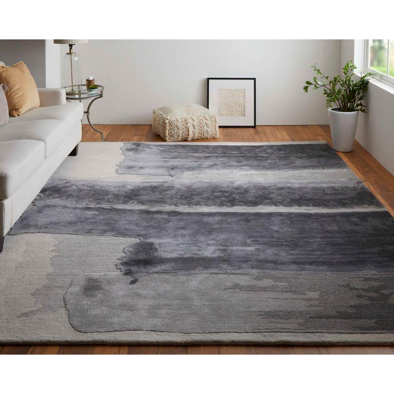 Gray and Blue Abstract Hand-Tufted Wool Area Rug