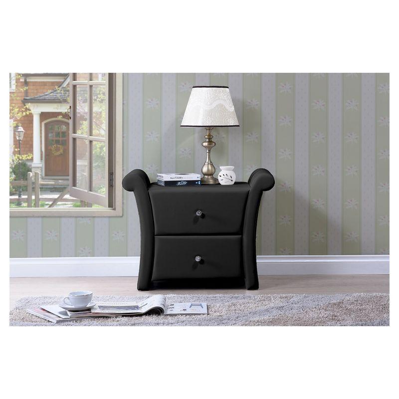 Victoria Black Faux Leather 2-Drawer Nightstand