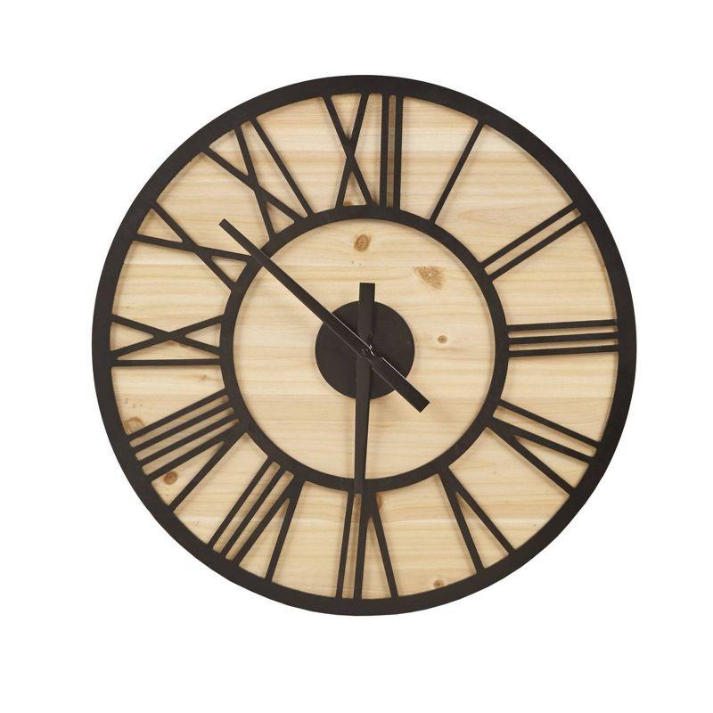 Mason 23.6" Natural Wood and Black Metal Wall Clock