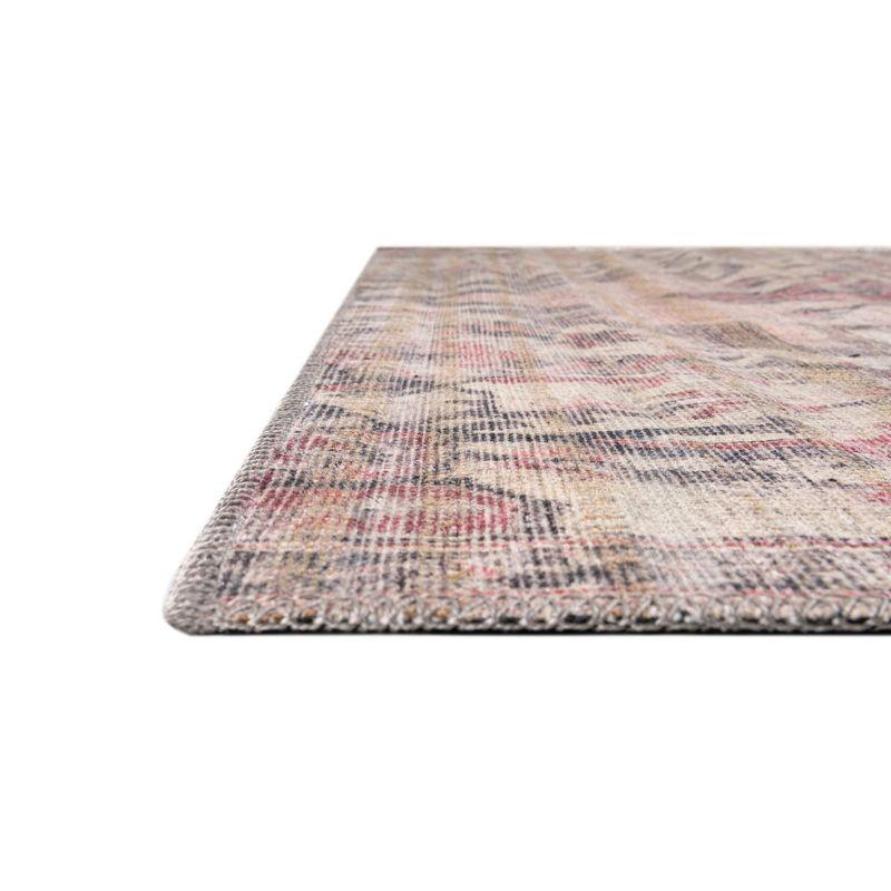 Ivory and Beige Pink Rectangular Washable Medallion Rug