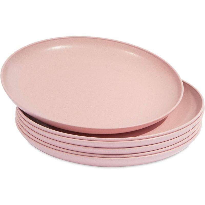 Okuna Outpost Set of 6 Pink Unbreakable Wheat Straw Cereal Dinner Plates Set for Kids, 8 In