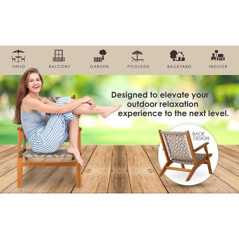 Balkene Home Patio Sense Vega Natural Stain Chair ,Acacia Wood Construction ,Woven Web Seat- Navy Blue Cording