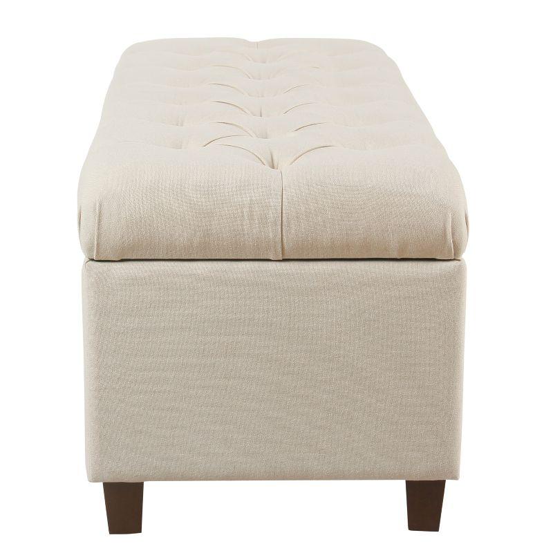 Cream Button Tufted Storage Bench with Wood Legs