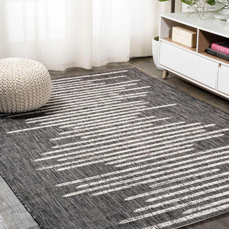 3'x5' Zolak Berber Stripe Geometric Indoor/Outdoor Area Rug, Black/Ivory - JONATHAN Y