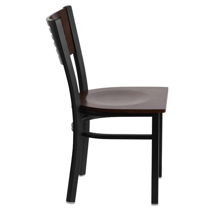 High Back Walnut Wood and Black Steel Slat Side Chair