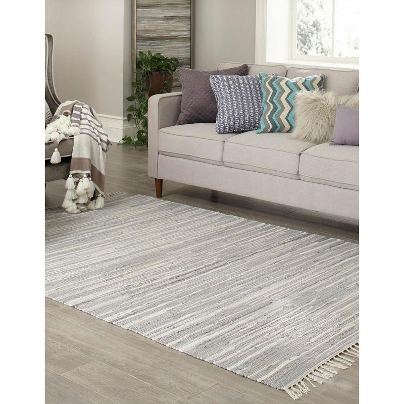 Gray Striped Handmade Braided Chindi Area Rug 9' x 12'