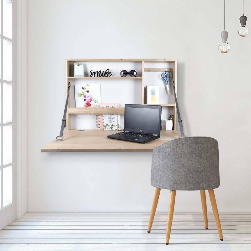 Natural Wood Wall-Mounted Murphy Desk with Chalkboard