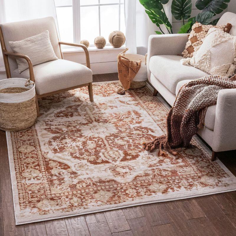 Well Woven Millie Medallion Modern Distressed Oriental Carpet 3'11" x 5'3" Copper Area Rug