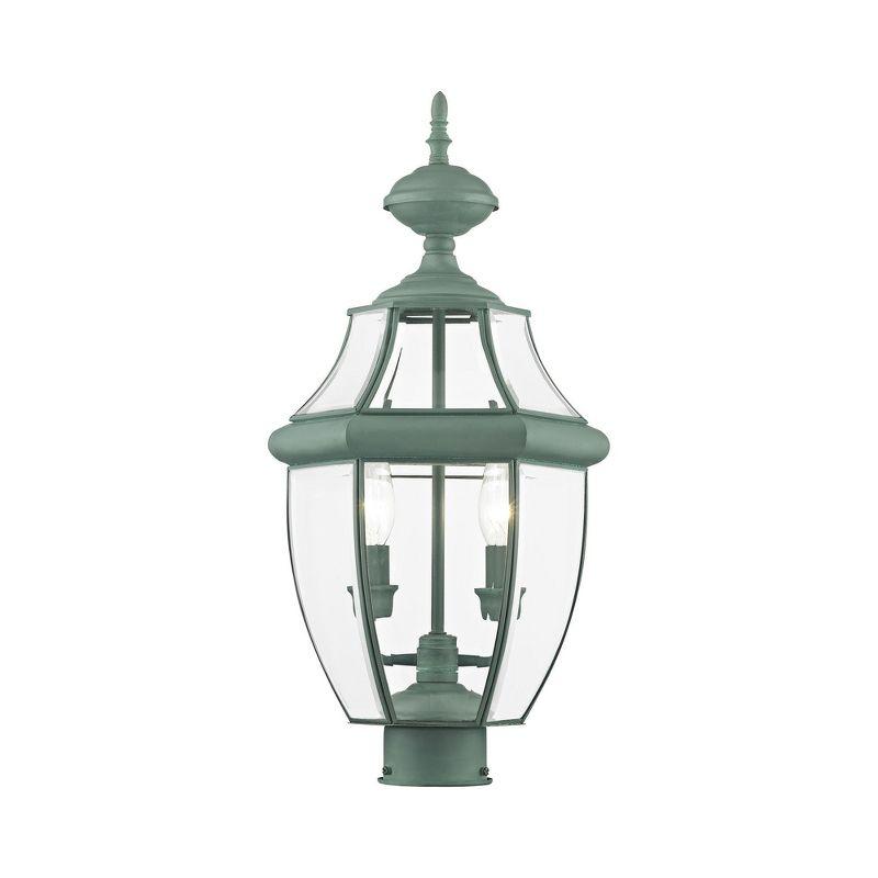 Lighting Lumens 2 Light Verdigris Outdoor Post Lantern Pendant - Clear Beveled Glass Shade